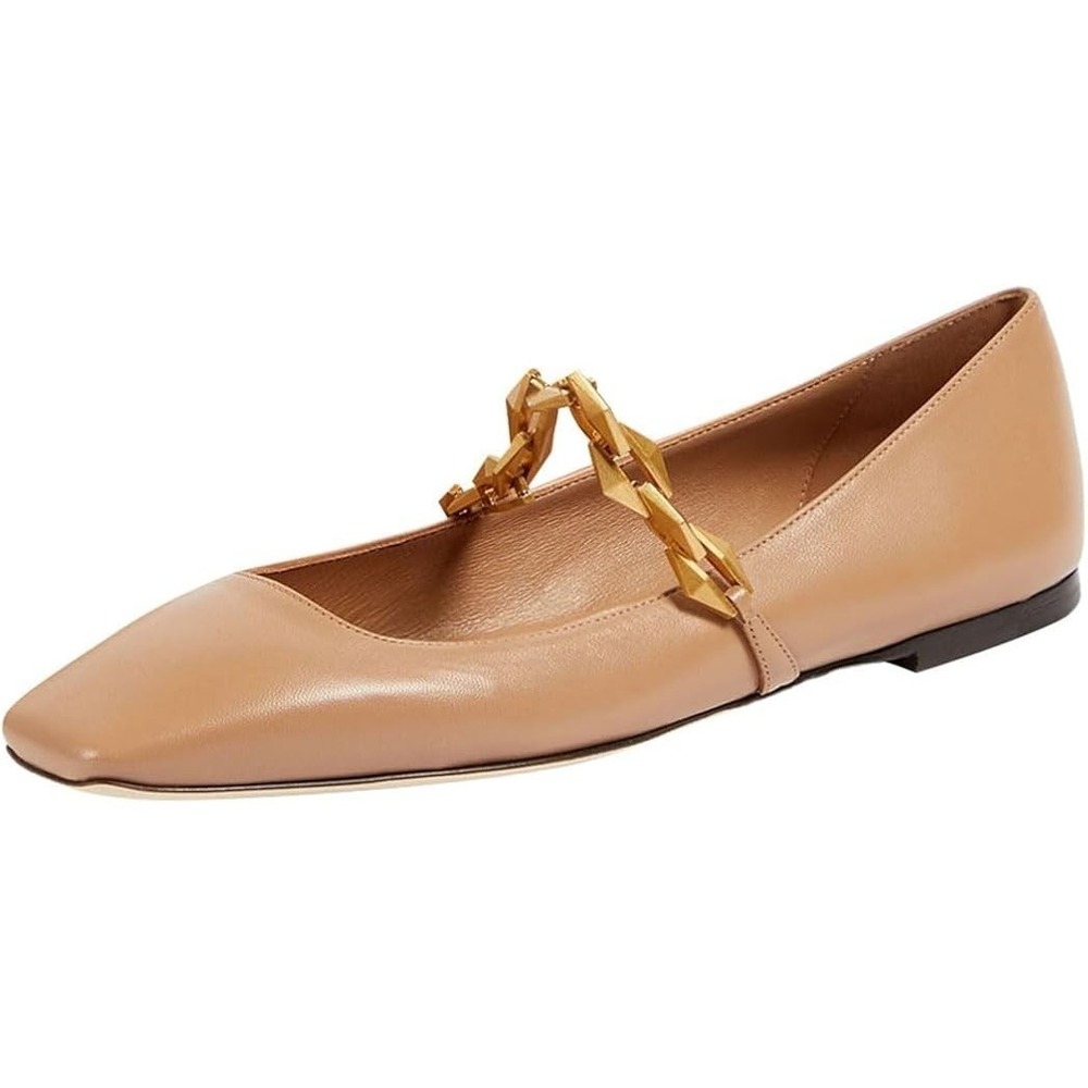 Miss Left Blush Chain Strap Mary Jane Flats Women's 6 Square Toe Ballet NWOB